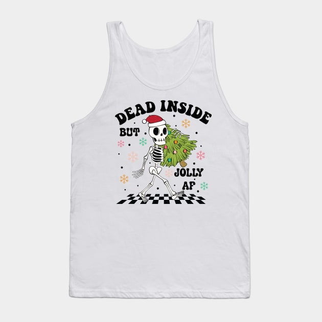 "Dead Inside but Jolly AF" Christmas Skeleton Tank Top by FlawlessSeams